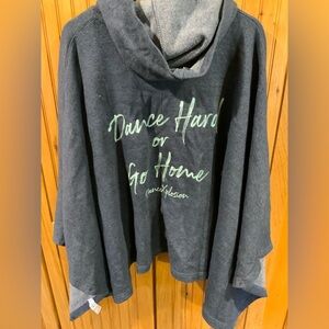 Gray Hooded Poncho with Green Text Dance Explousion